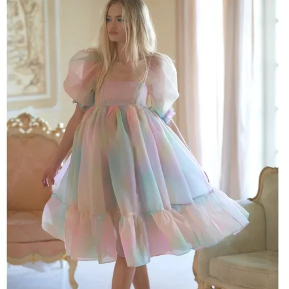 Selkie The Rainbow French Puff Midi Dress - Picture 3 of 12